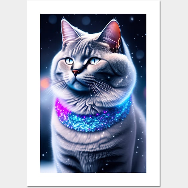 Aurora's Angel: Glowing British Shorthair Lights Up the Night with Its Enchanted Glow Wall Art by Enchanted Reverie